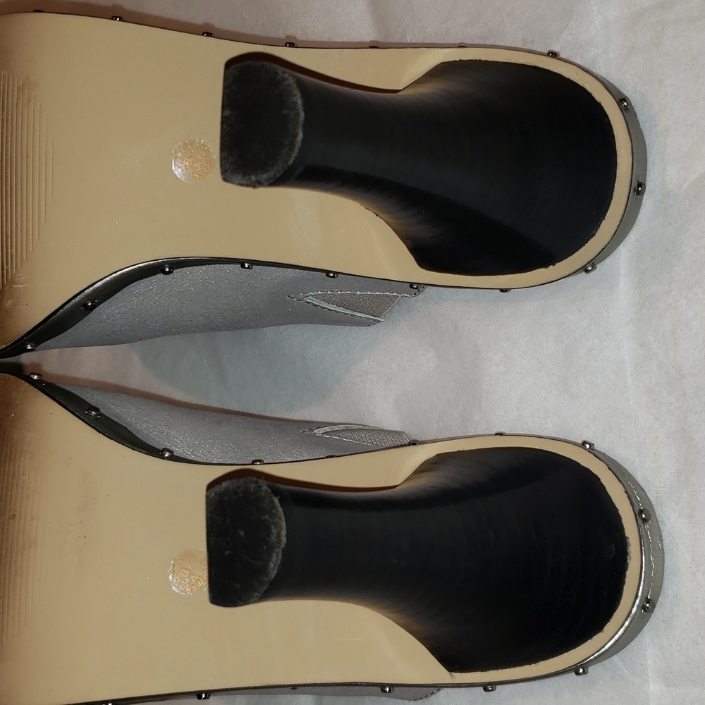 a.n.a Leather Mule Clog Heeled Platform Stud Slide Satin Metallic Women's Sz 9.5 - Picture 11 of 14